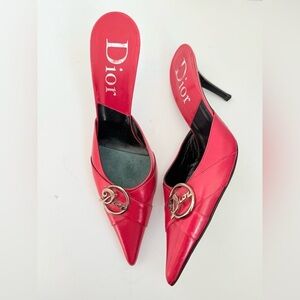 Christian Dior by John Galliano 2000's Red Leather "Dior" Diva Mule Heels EU 40